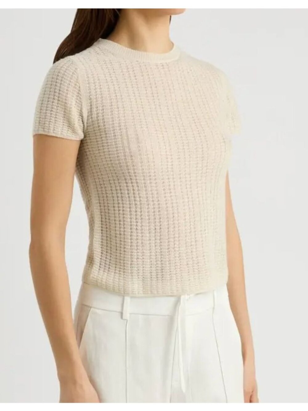 Vince Textured Cashmere Silk Blend T-Shirt Sweater Beige Size XS